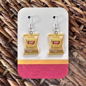 New Handmade "Bag of Potato Chips" Dangle Earrings (1.9" long x 0.75" wide)